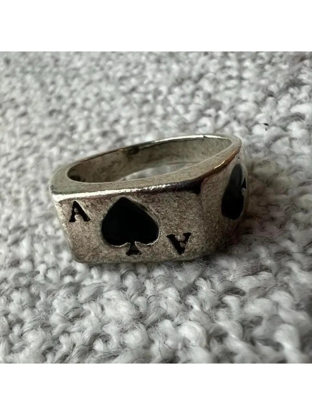 Men's Silver Tone and Black Ace of Spade Ring